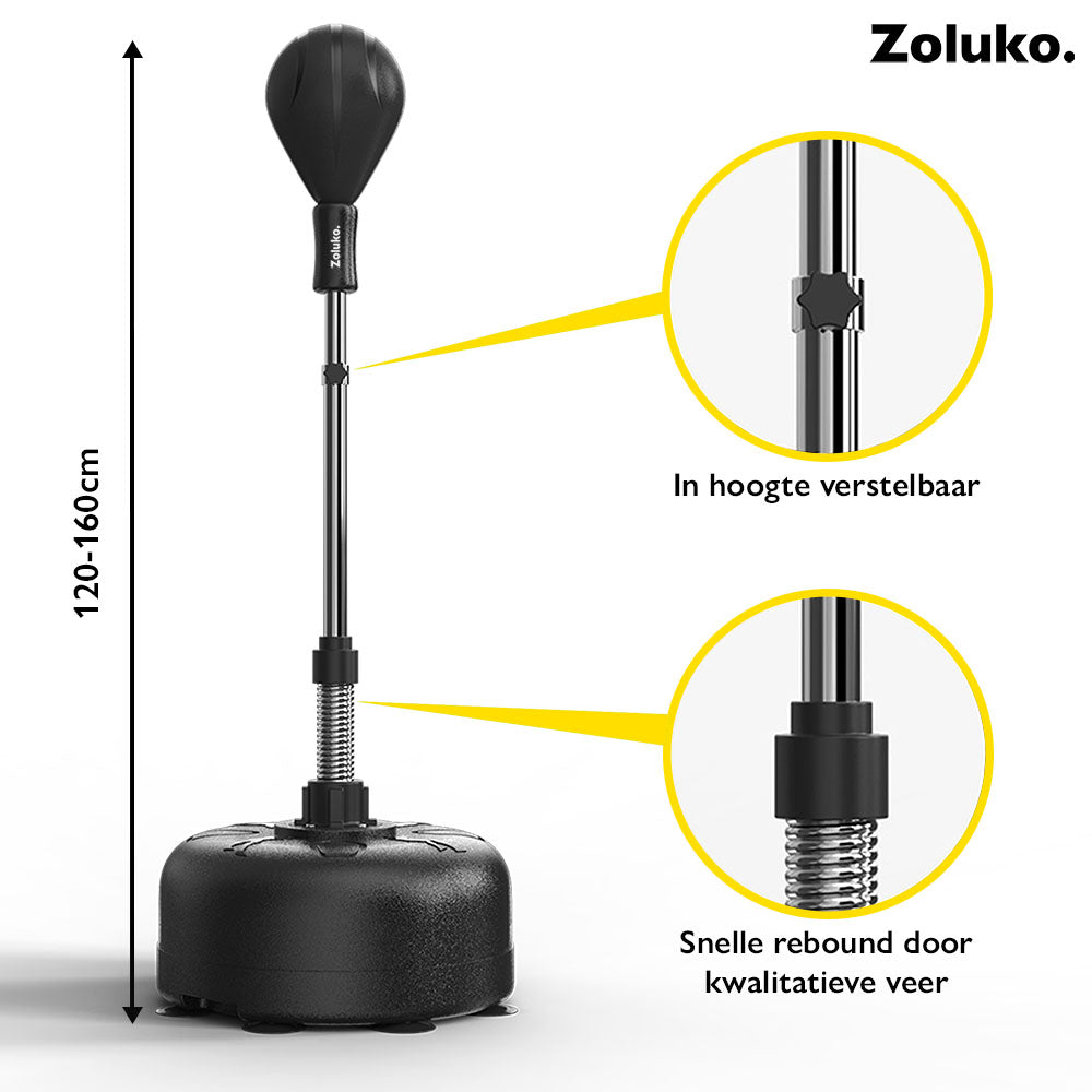 Zoluko Professionele Boksbal op Voet - Incl. E-Book - Bokstrainer - Verstelbaar in Hoogte 120-160cm - Voor Binnen en Buiten - Boksbal op Standaard - Reflexbal - Boksbal Staand - Boksen - Zwart 2