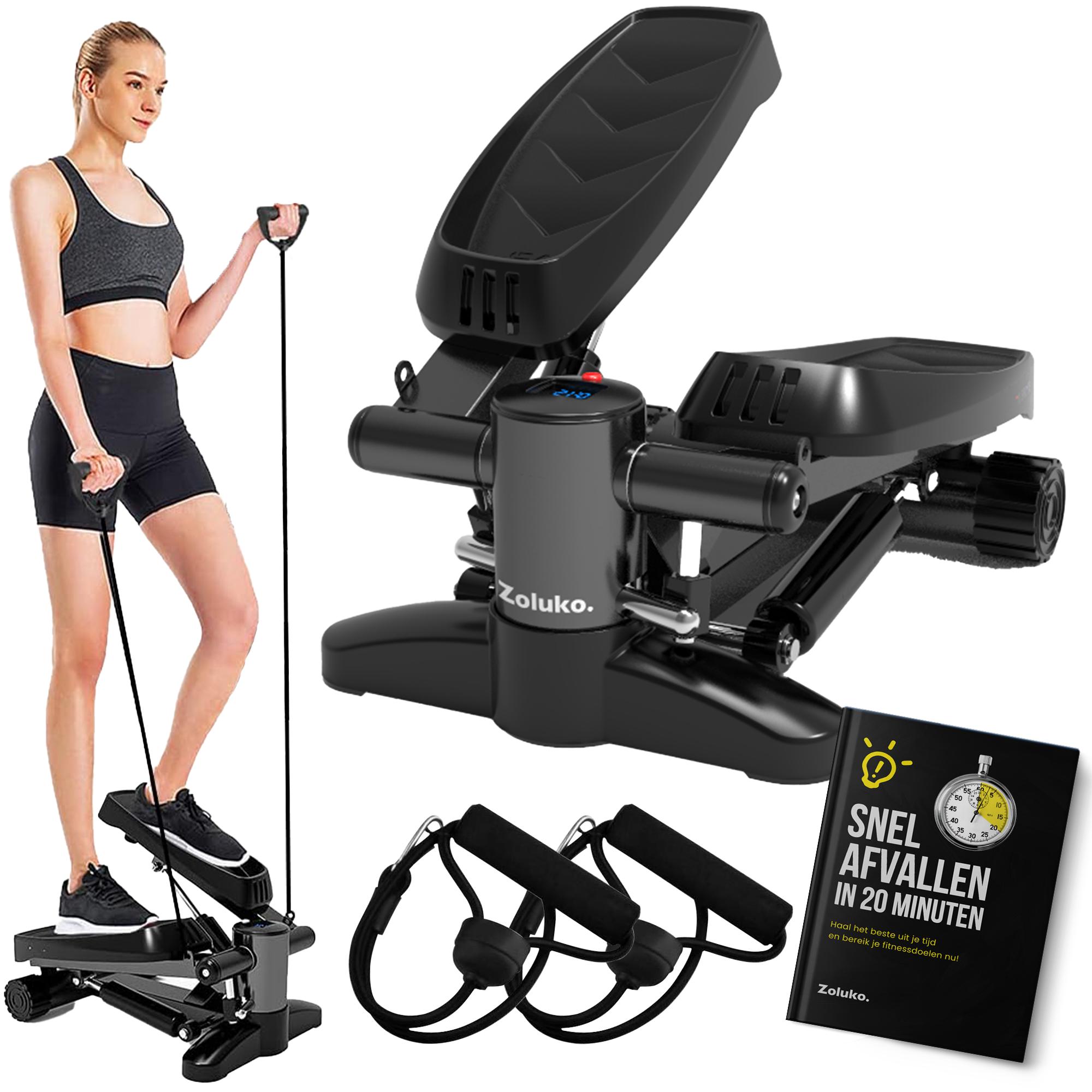 Zoluko Stepper met Display - Inclusief Weerstandsbanden, Antislipmat en E-Book - Stepper Fitness - Fitness Step - Mini Stepper - Step Fitness - Aerobic Step - Step - Stepper Fitnessapparaat - Hometrainer - Zwart 1