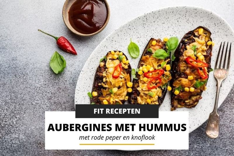 Aubergine met Rode Peper, Knoflook en Hummus