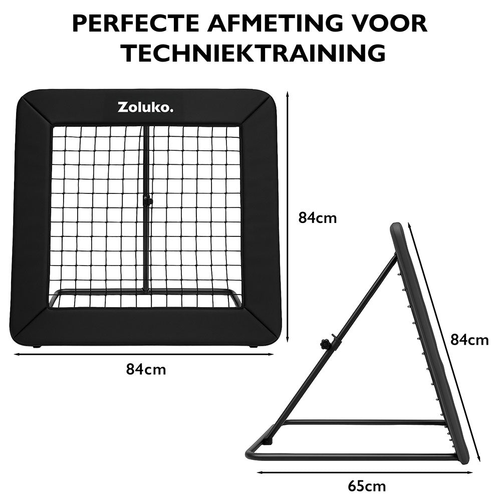 Zoluko Voetbal Rebounder - 84x84cm - Incl. Voetbal en 4 Grondhaken - Verstelbaar - Voor Binnen en Buiten - Rebounder Voetbal - Voetbal Trainingsmateriaal - Bouncer - Voetbaldoel - Zwart 2