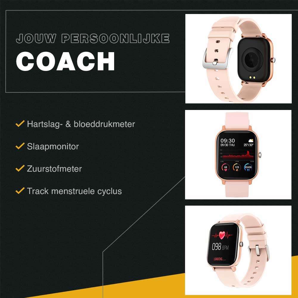 Zoluko Smartwatch met Fitness Tracker - Zwart - Sporthorloge - Fitness horloge 3 #kleur_Wit/Goud