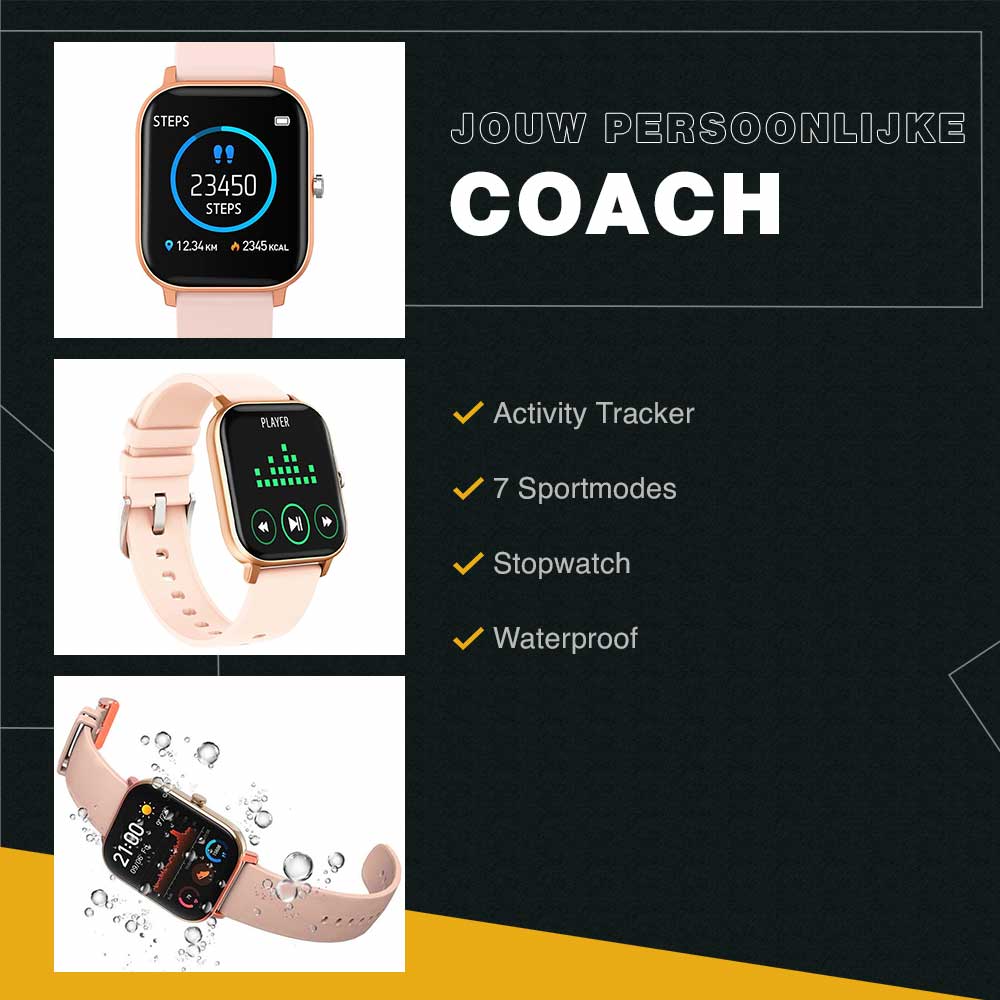 Zoluko Smartwatch met Fitness Tracker - Zwart - Sporthorloge - Fitness horloge 4 #kleur_Wit/Goud