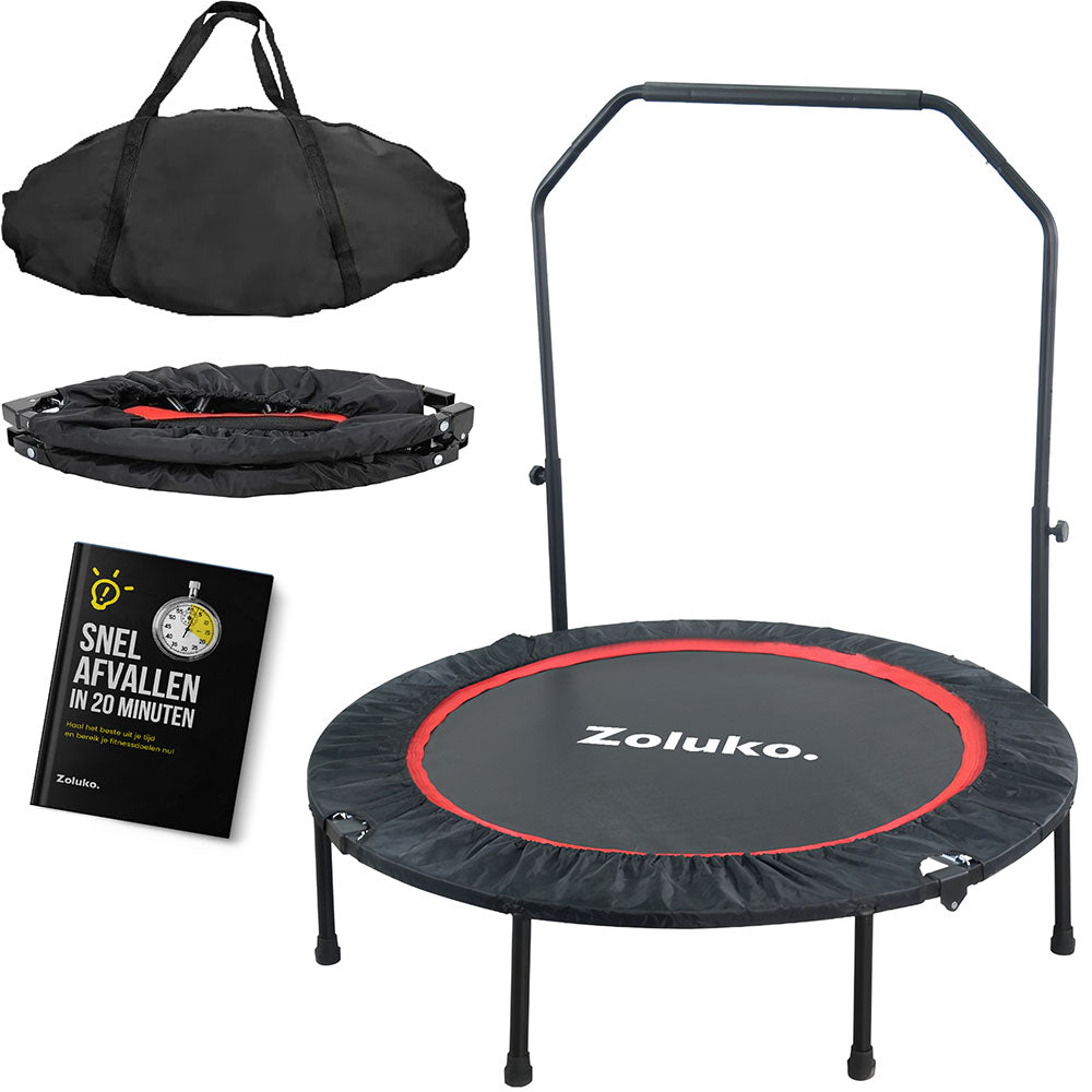 Zoluko Opvouwbare Fitness Trampoline - Incl. Beschermhoes, E-Book en Handvaten - Verstelbaar - Inklapbaar - 104cm springoppervlak - Trampolines - Trampoline Fitness - Zwart/Rood 1
