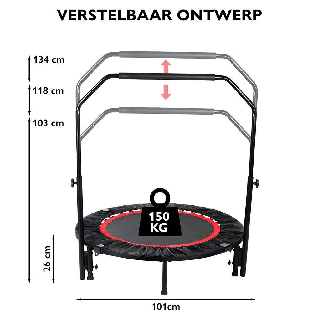 Zoluko Opvouwbare Fitness Trampoline - Incl. Beschermhoes, E-Book en Handvaten - Verstelbaar - Inklapbaar - 104cm springoppervlak - Trampolines - Trampoline Fitness - Zwart/Rood 2
